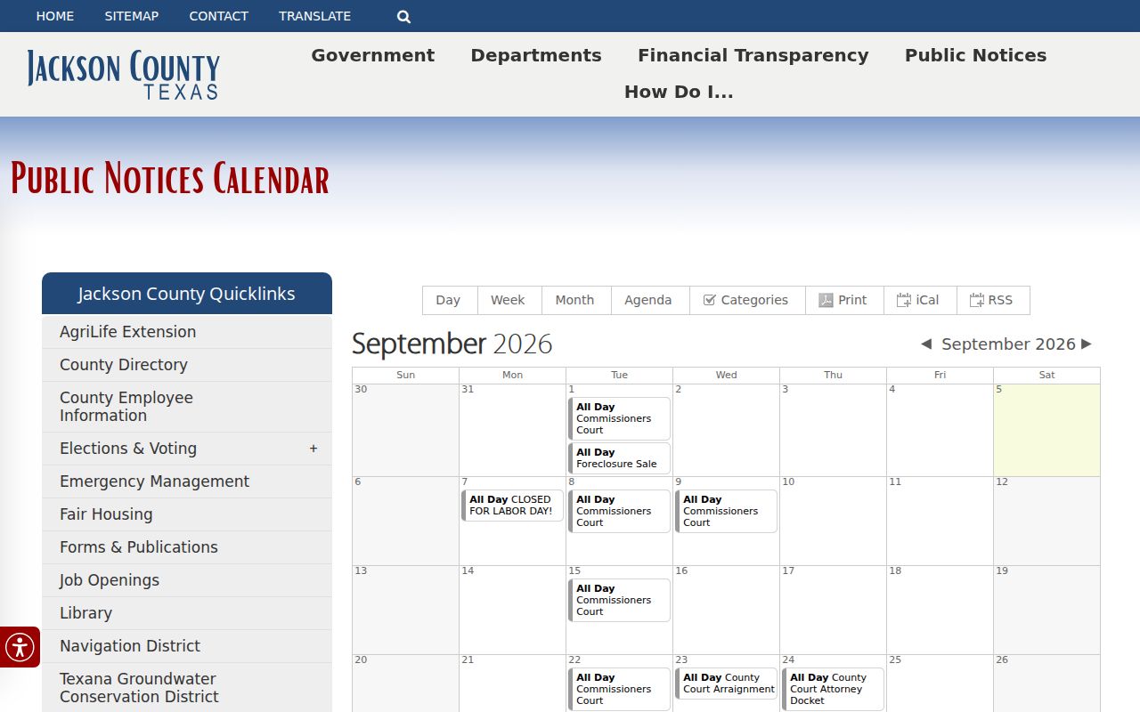 Jackson County court calendar category and export controls