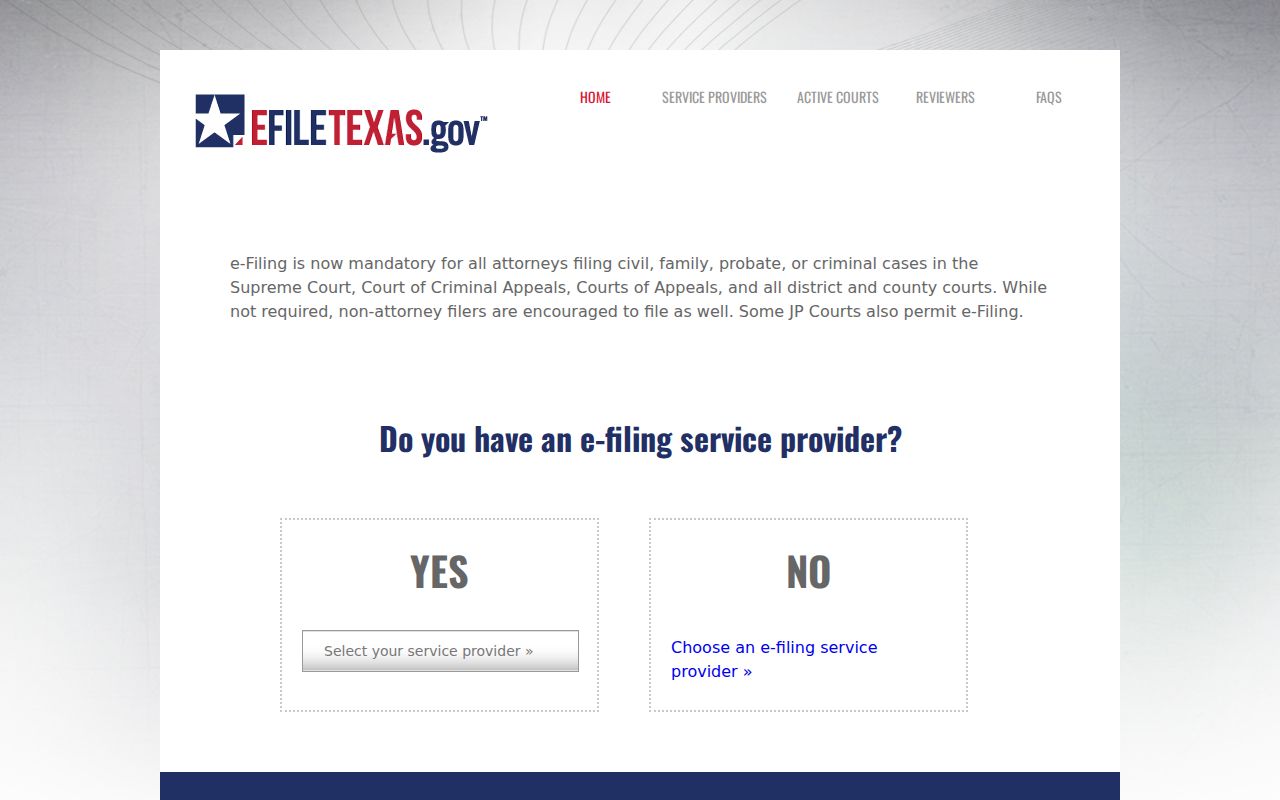 Texas statewide electronic filing service
