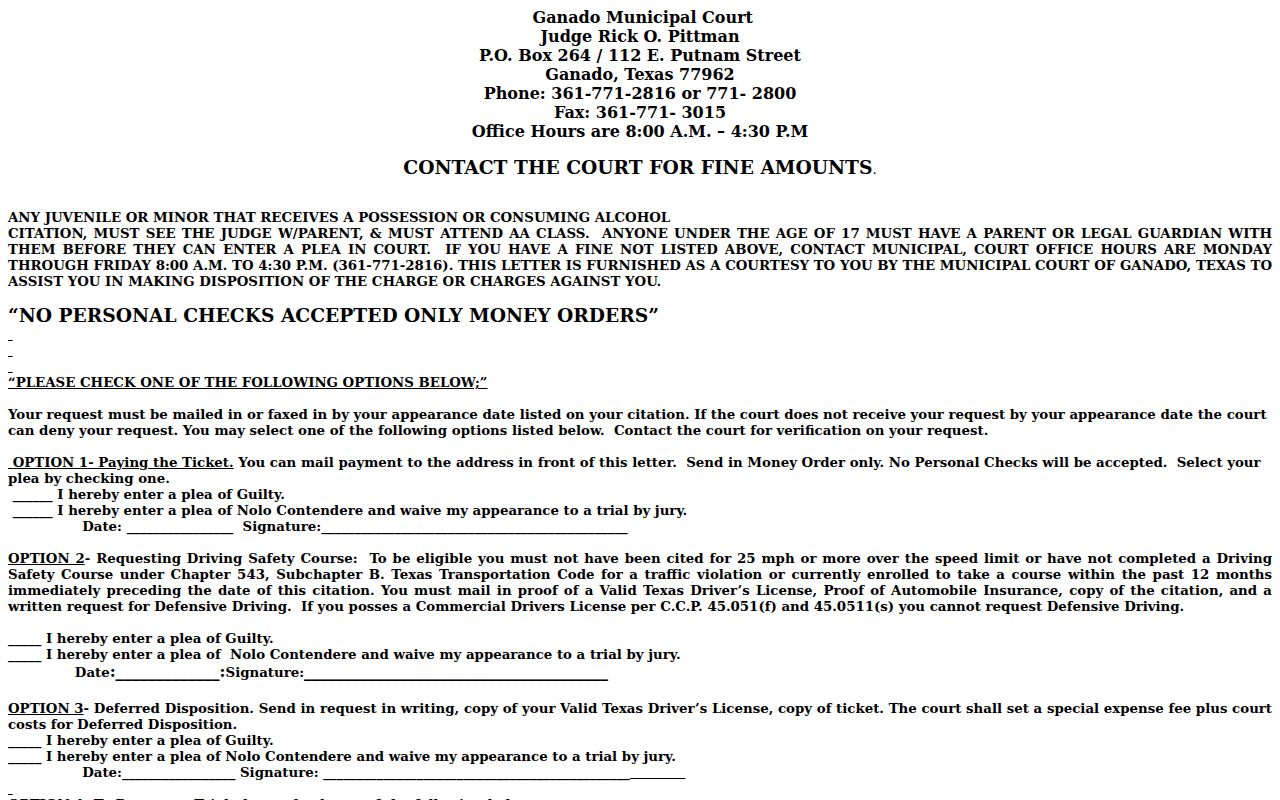 Ganado court docket static municipal response instructions
